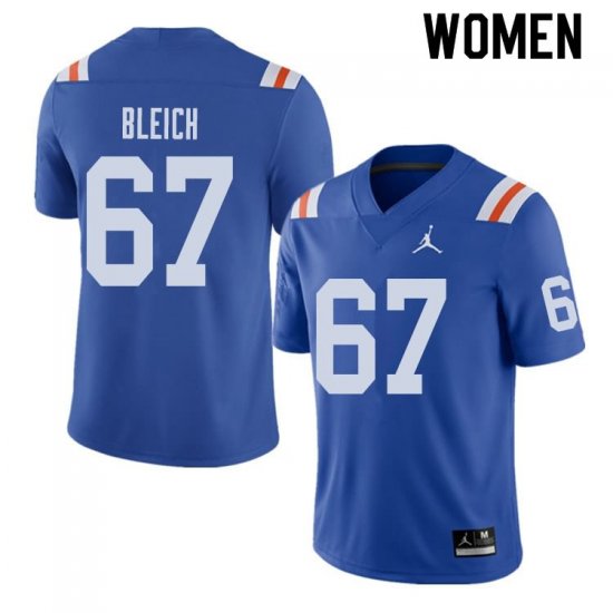 Women's Florida Gators #67 Christopher Bleich NCAA Jordan Brand Royal Throwback Alternate Authentic Stitched College Football Jersey OUM1062KX